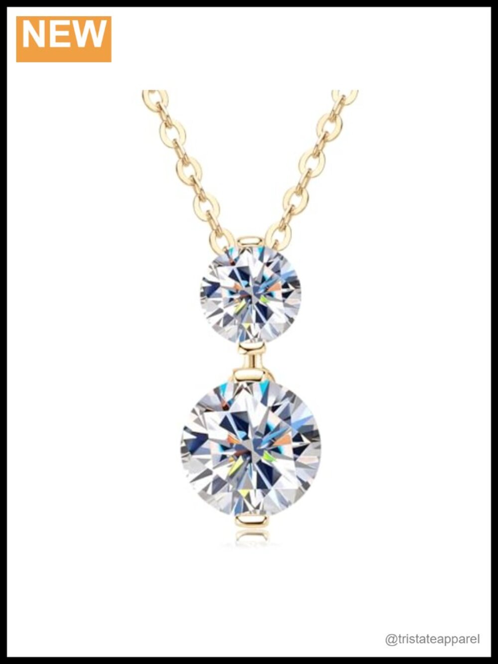 2 Stone Moissanite Pendant Necklace 925 Sterling Silver